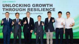Cathay United Bank and Indovina Bank (IVB) co-hosted the “2026 CONNECT: Unlocking Growth Through Resilience” seminar, bringing together industry leaders to discuss corporate resilience, risk management, and sustainable growth. Representatives from Cathay United Bank, Indovina Bank, and VietinBank Insurance pose for a group photo during the seminar. (Photo provided by Cathay United Bank)