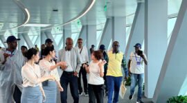 Photo shows African youth media representatives visiting the Daze Lake International Talent Community in Wangcheng District of Changsha City, central China's Hunan Province.
