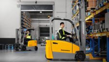 The new Jungheinrich EFG M Series electric counterbalance forklift in operation.